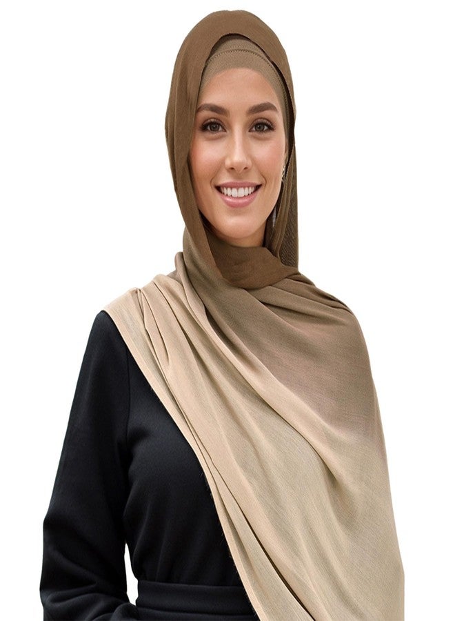 HURESON Premium Ombre Hijab Scarf For Women Wide Brim Gradient Color Shade Head Wraps Hijabs Lightweight Hair Scarves Soft Shawl (Khaki 5#) - Image 1